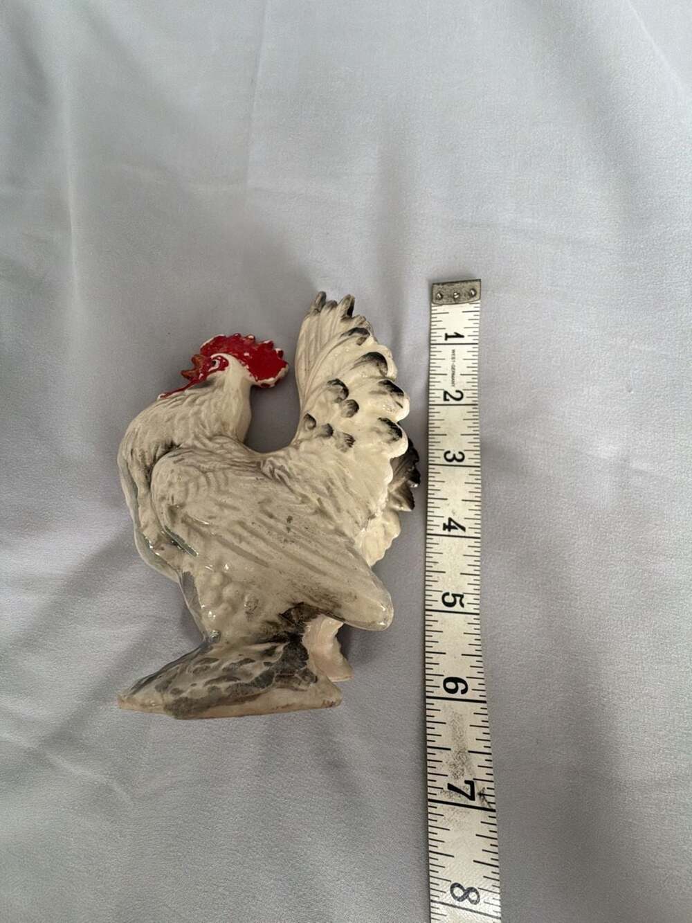 Vintage Ceramic Rooster Figurine 6 Inch White Red Black Farmhouse